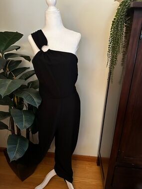 RACHEL Rachel Roy Black One-Shoulder Ring-Accent Jumpsuit